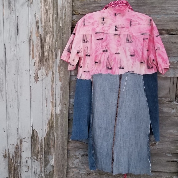 Sail Boat ArtWear Upcycled Nautical Shirt Tunic - Picture 3 of 7